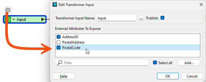 Exposing an input attribute in a custom transformer